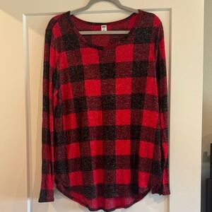 Old Navy Red and Black Checkered Long Sleeve Top